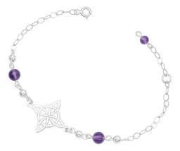 Pulsera Plata 925 Nudo de Bruja con Bolas Violeta Ajustable - Imagen 2