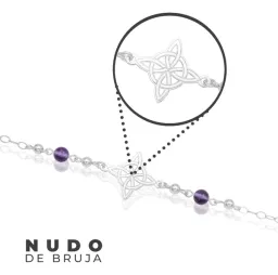 Pulsera Plata 925 Nudo de Bruja con Bolas Violeta Ajustable - Imagen 4