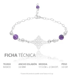 Pulsera Plata 925 Nudo de Bruja con Bolas Violeta Ajustable - Imagen 7