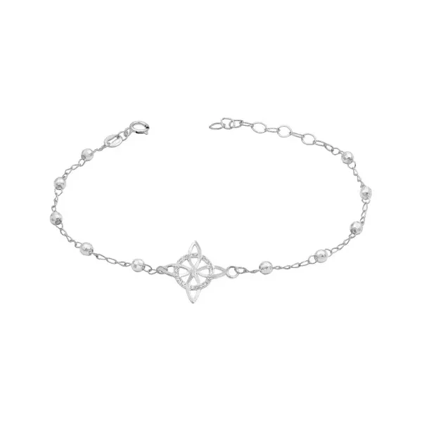 Pulsera Plata 925 Nudo de Bruja con Bolitas Facetadas Ajustable - Imagen 1
