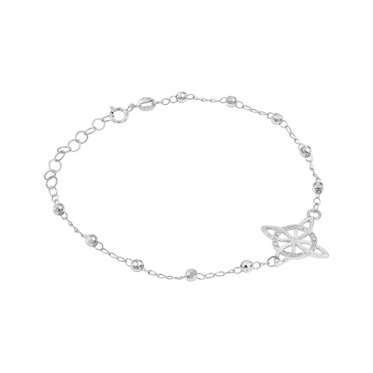 Pulsera de Plata 925 Nudo de Bruja con Bolitas Facetadas Ajustable - Imagen 2