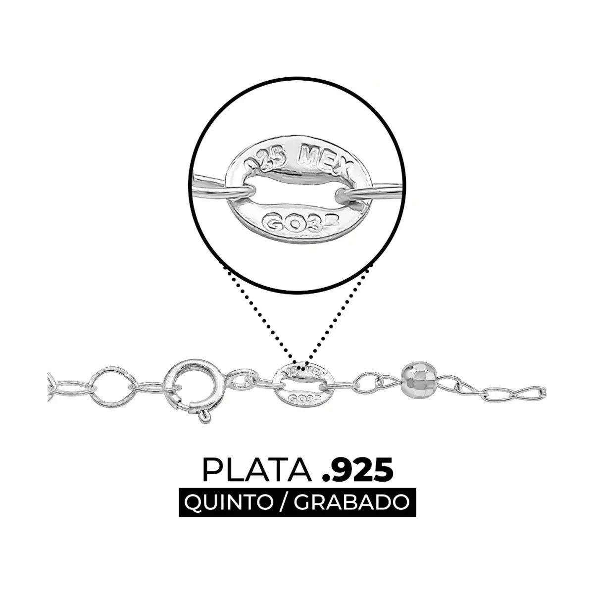 Pulsera de Plata 925 Nudo de Bruja con Bolitas Facetadas Ajustable - Imagen 3