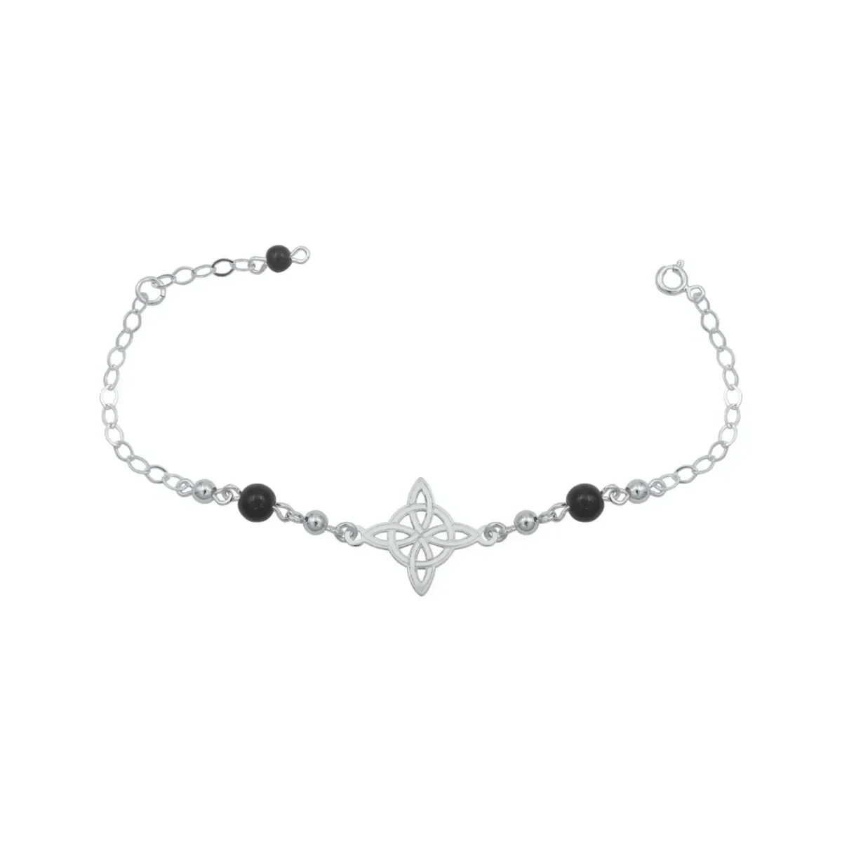 Pulsera de Plata .925 Nudo Bruja con bolitas, diseño moderno unisex. Joyería mística mexicana, amuleto de protección.