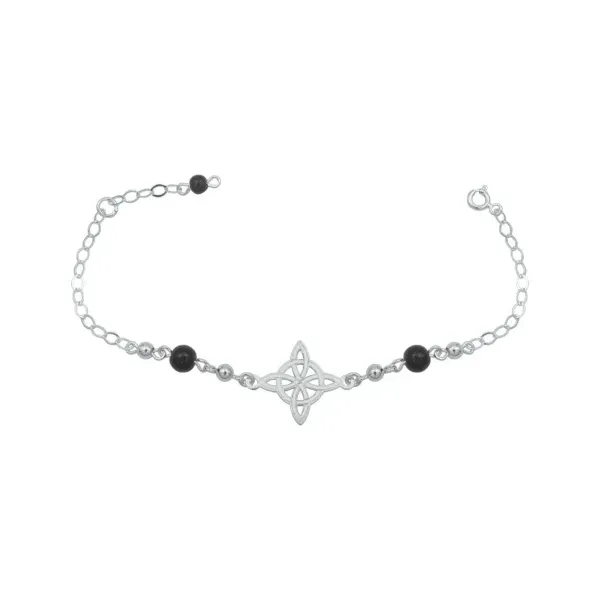 Pulsera de plata .925 negra Nudo de Bruja ajustable laser bolitas — Joyaris