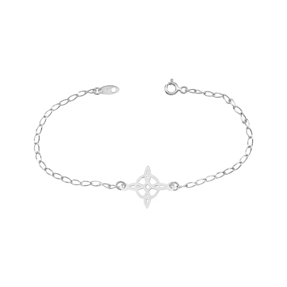 Pulsera de Plata .925 Nudo de Bruja Calado, con cadena barbada. Joyería de plata hecha a mano, amuleto de protección, regalo.