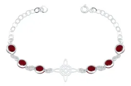 Pulsera Plata 925 Nudo Bruja Celta Zirconias Rojas - Imagen 1