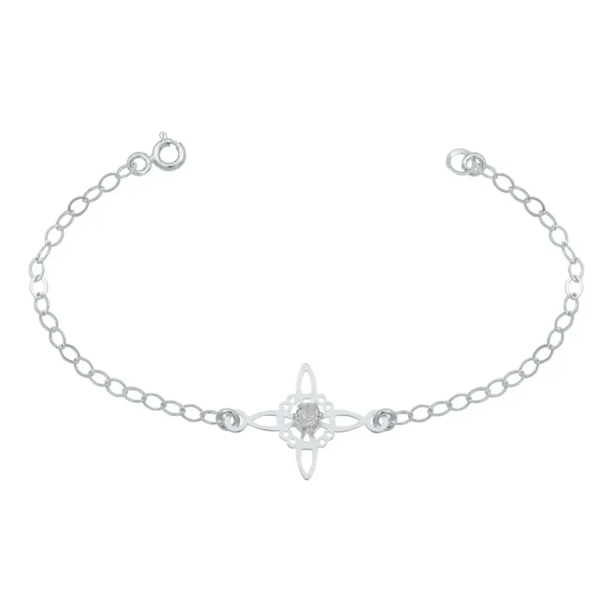 Pulsera Plata .925 Nacional con Nudo Bruja Celta y Zirconia Transparente. Joya de protección, simbología celta y joyería esot
