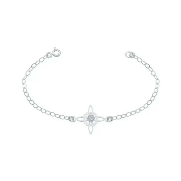 Pulsera Plata 925 Nudo Bruja Celta con Zirconia Transparente Ajustable - Imagen 1