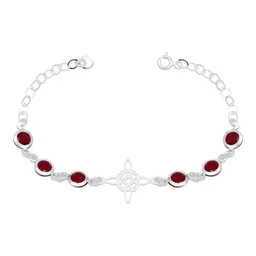 Pulsera Plata 925 Nudo Bruja Celta Zirconias Rojas - Imagen 1