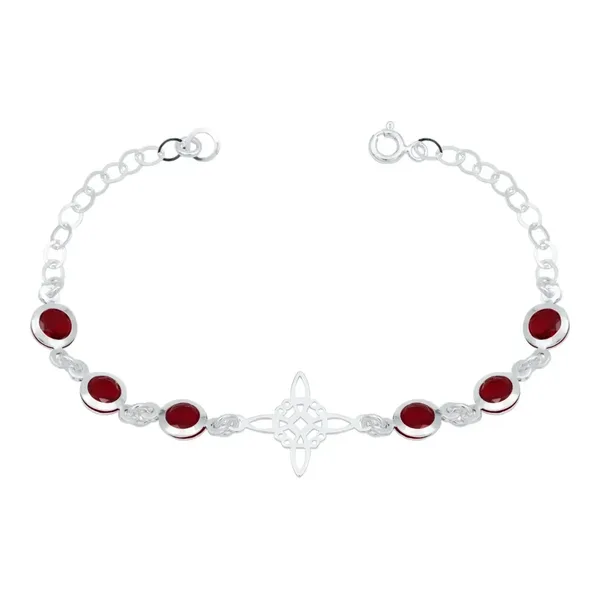 Pulsera de plata .925 rojo zirconias nudo de bruja celta broche reasa — Joyaris
