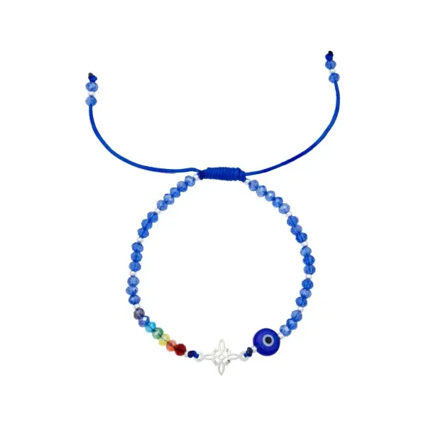 Pulsera de plata .925 azul Nudo Bruja 7 Chakras Ojo Turco ajustable — Joyaris