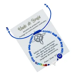 Pulsera Plata .925 Nudo Bruja con 7 Chakras y Ojo Turco Ajustable - Imagen 2