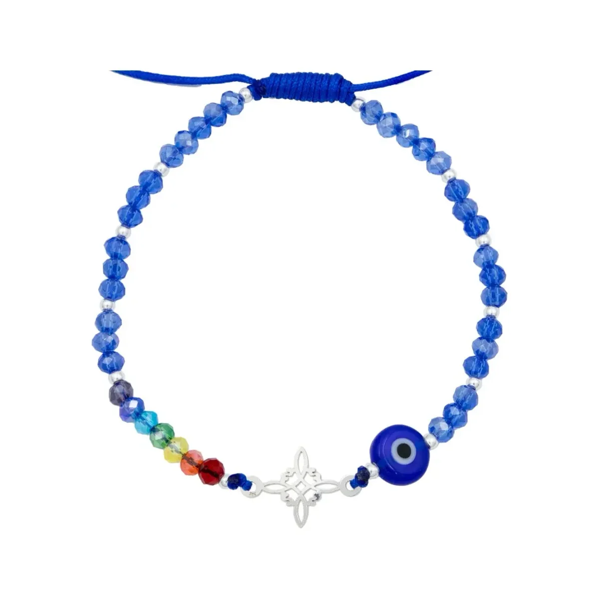 Pulsera Plata .925 Nudo Bruja con 7 Chakras y Ojo Turco Ajustable - Imagen 3