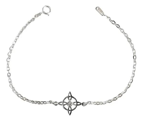 pulsera de plata .925 blanco zirconia nudo de bruja ajustable — Joyaris
