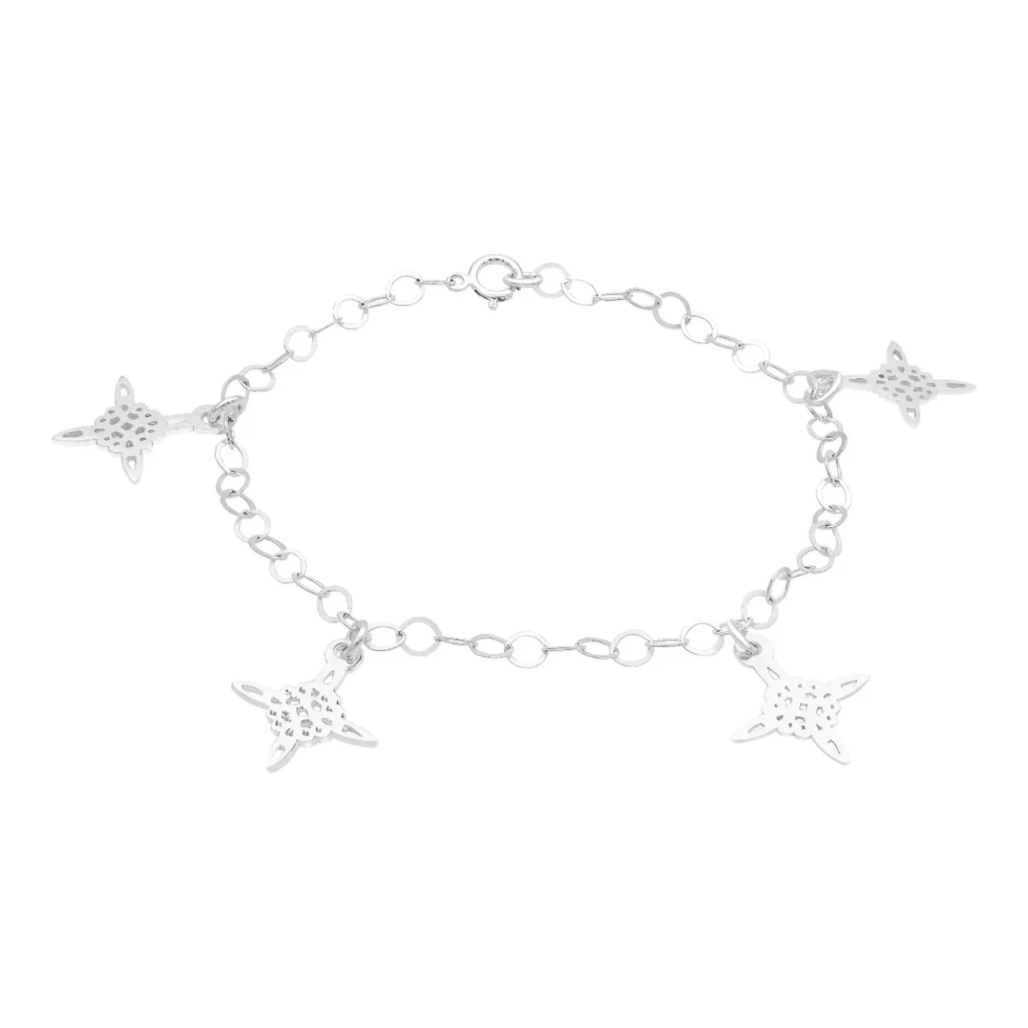 Pulsera nudo de bruja colgante en plata .925 ley brillante, amuleto celta esotérico de 3 mm con broche de reasa para mujer