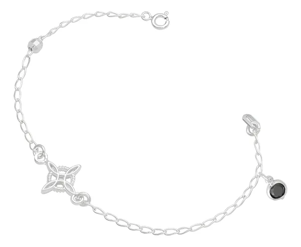 Pulsera de plata .925 negro cristal nudo de bruja bola facetada — Joyaris