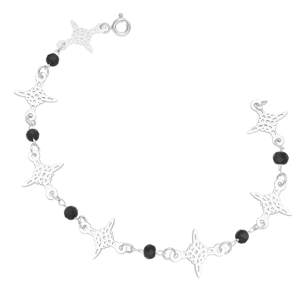 Pulsera de plata .925 negro cristales negros nudo de bruja laser — Joyaris
