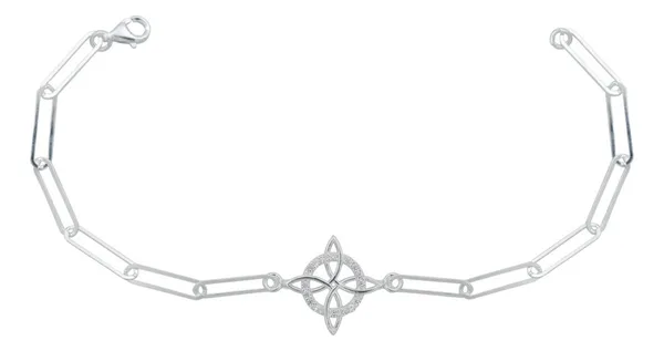 Pulsera de plata .925 blanco zirconia nudo bruja eslabon grande — Joyaris