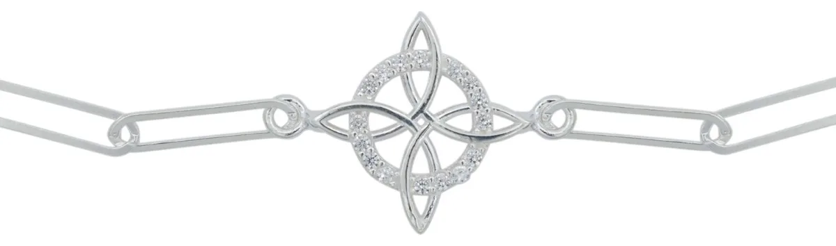 Pulsera de plata .925 blanco zirconia nudo bruja eslabon grande — Joyaris