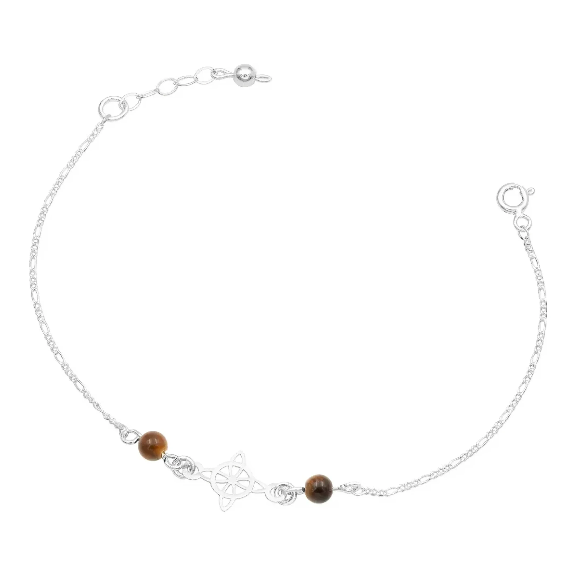 Pulsera nudo bruja de plata .925 nacional con dije y cordon cafe acabado liso joyeria artesanal mexicana de proteccion