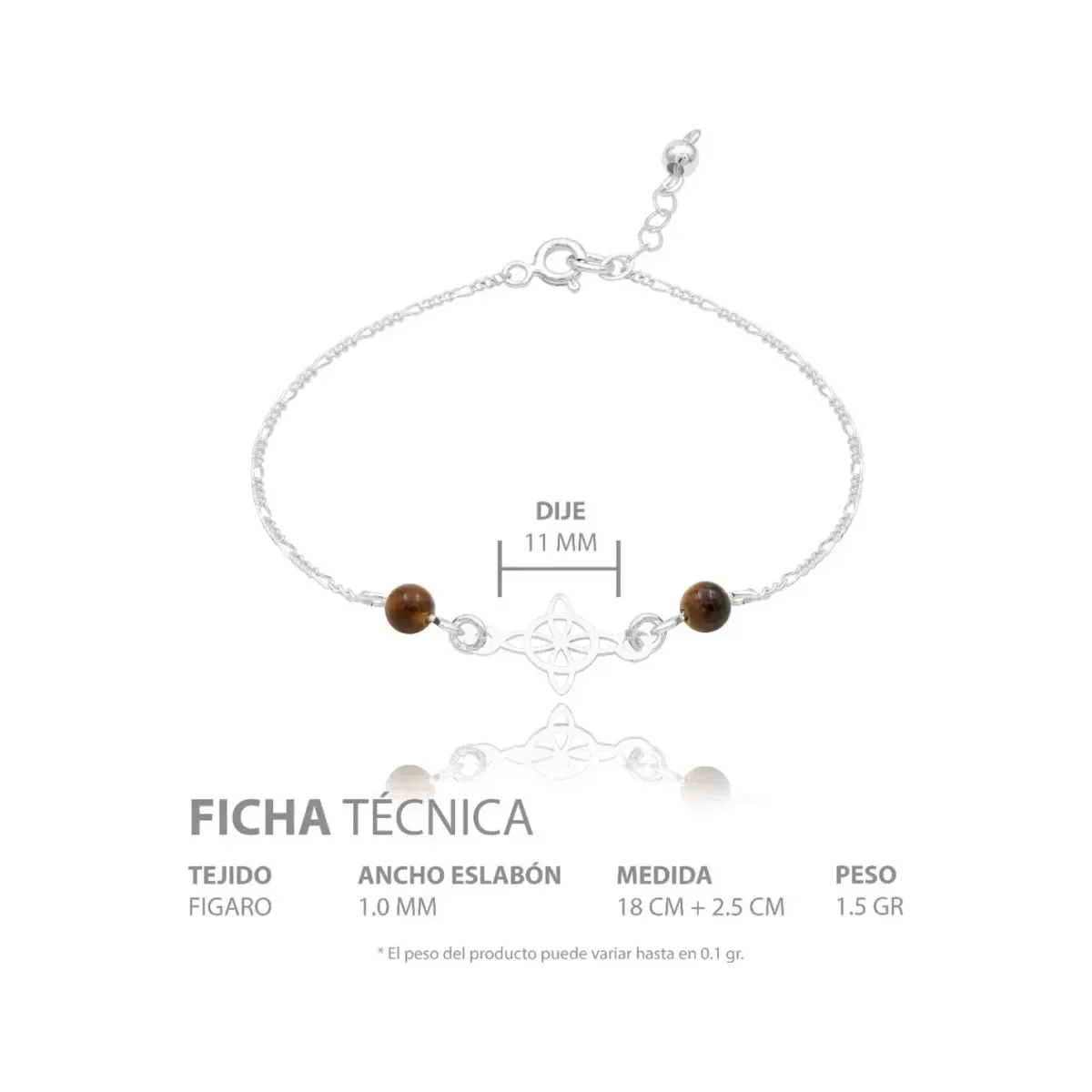 Pulsera Plata 925 Nudo Bruja con Cordón Ajustable Café - Imagen 4