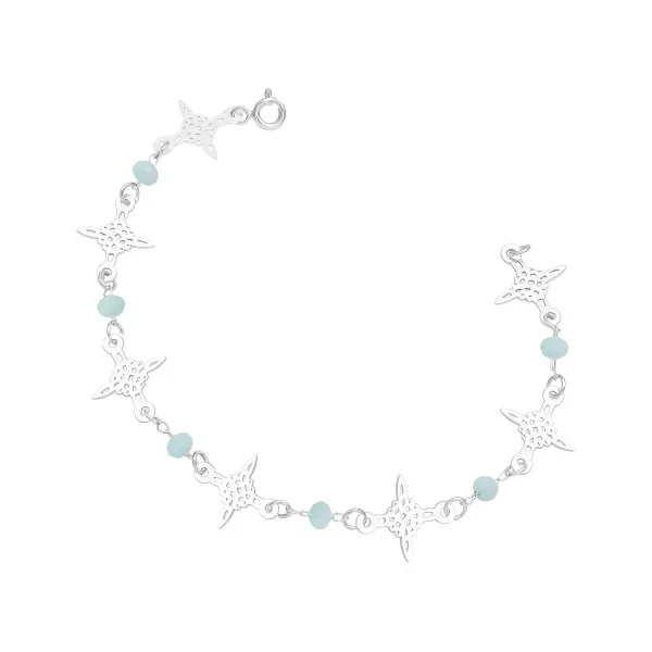 Pulsera de plata .925 celeste Cristalos Nudo de Bruja con diseno laser — Joyaris