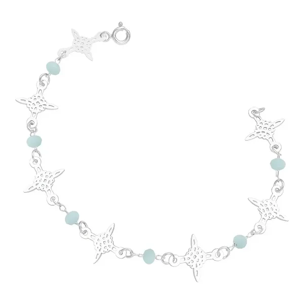 Pulsera de plata .925 celeste Cristalos Nudo de Bruja con diseno laser — Joyaris