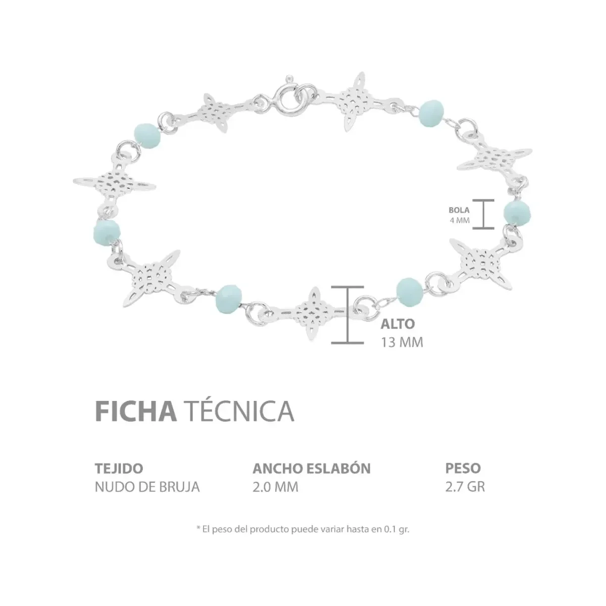 Pulsera Plata 925 Nudo Bruja con Cristal Celeste - Imagen 5