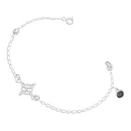 Pulsera de Plata 925 Nudo de Bruja con Cristal Negro Artesanal - Imagen 1
