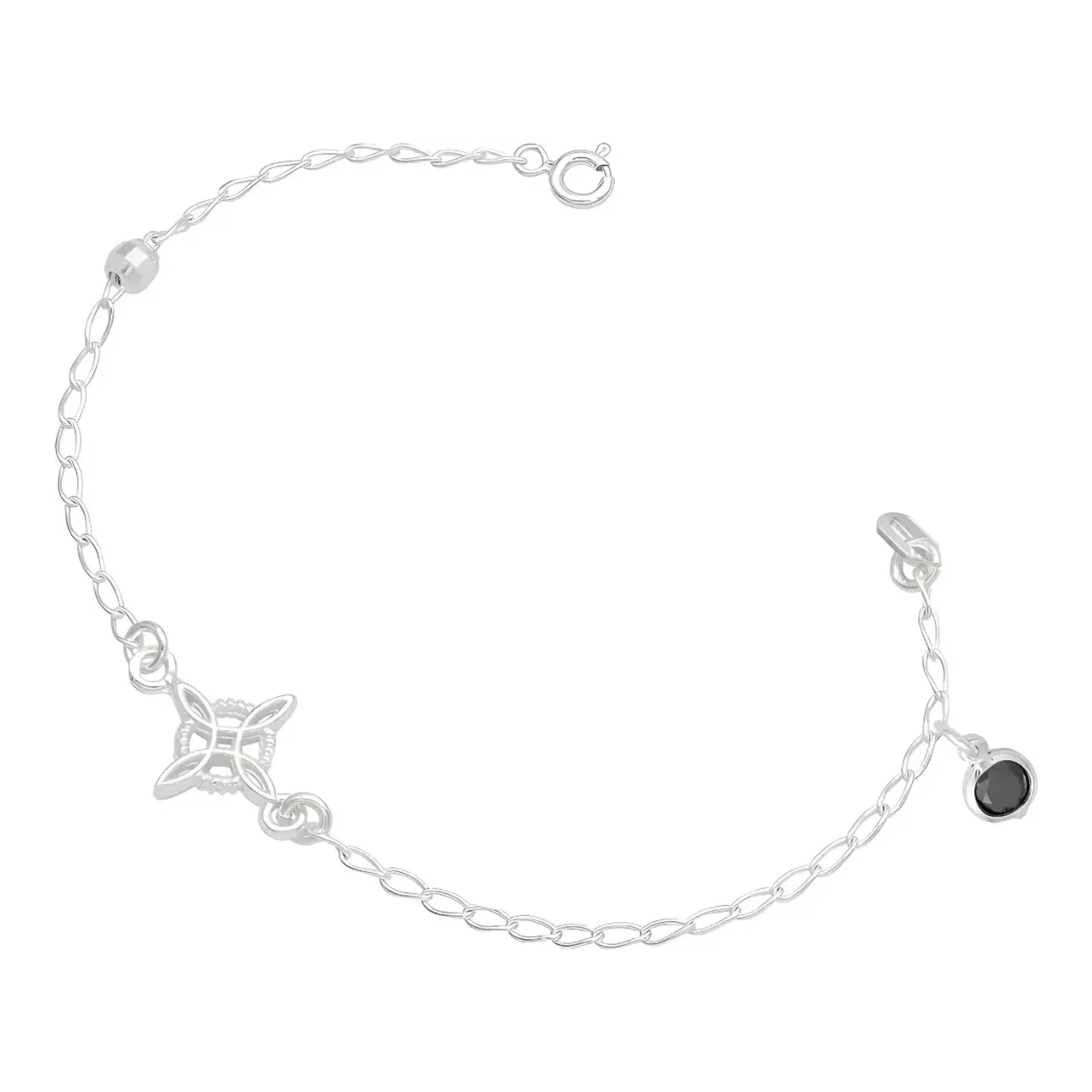 Pulsera nudo de bruja plata 925 con cristal negro facetado artesanal dije celta amuleto proteccion mal de ojo y envidias