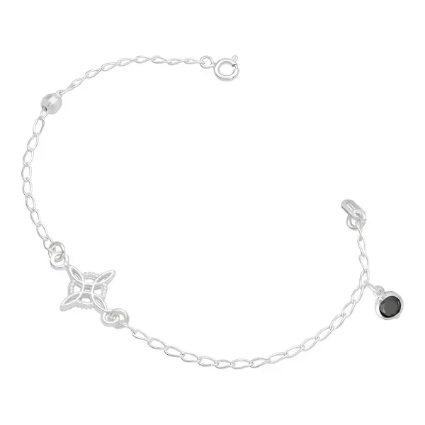 Pulsera de plata .925 negro cristal nudo de bruja bola facetada — Joyaris