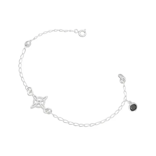 Pulsera de plata .925 negro cristal nudo de bruja bola facetada — Joyaris