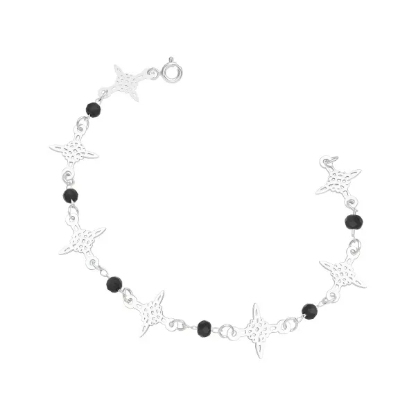 Pulsera de plata .925 negro cristales negros nudo de bruja laser — Joyaris