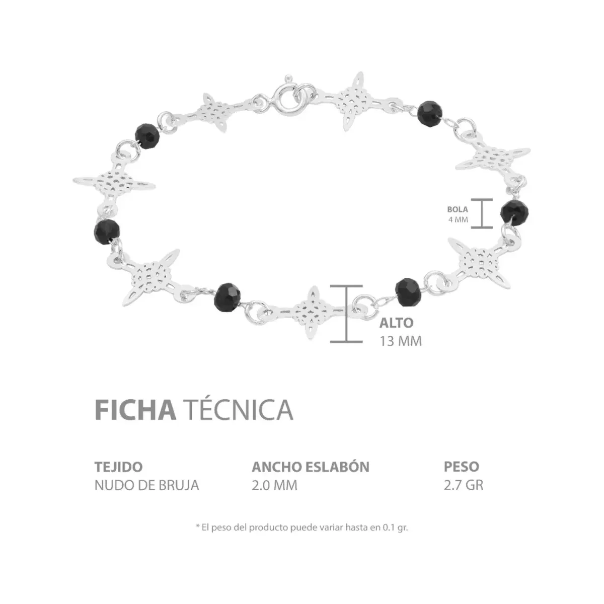 Pulsera Plata 925 Nudo Bruja con Cristal Negro - Imagen 5