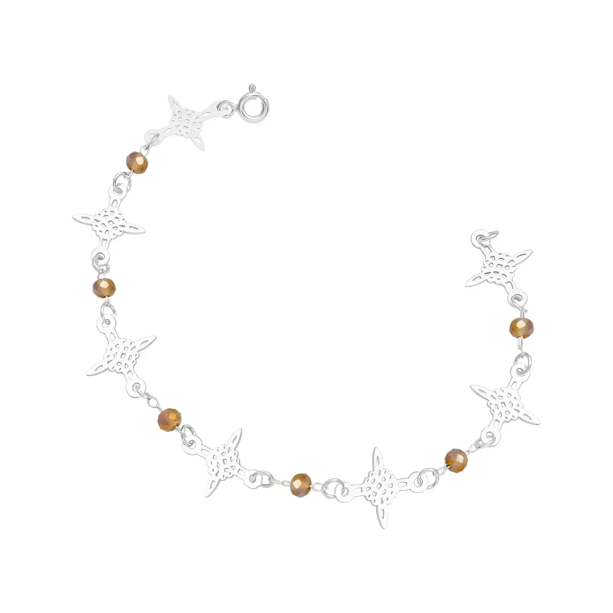 Pulsera Plata .925 Nudo de Bruja moderna con Cristales Color Café, joya espiritual y amuleto de protección artesanal mexicana