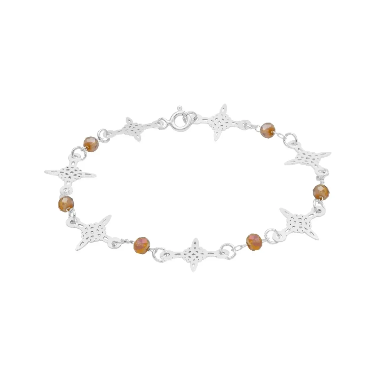 Pulsera Plata 925 Nudo de Bruja con Cristales Color Café - Imagen 3
