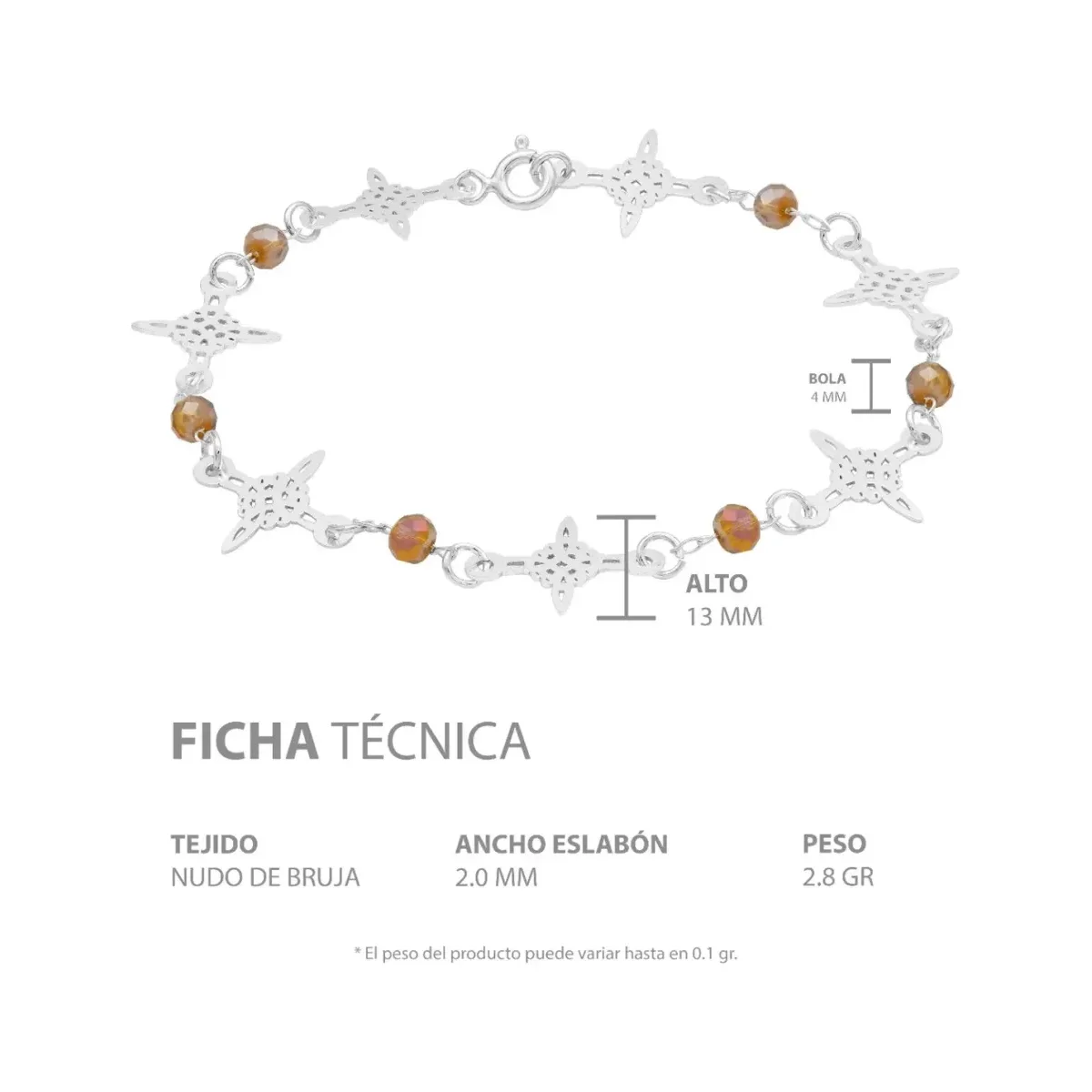 Pulsera Plata 925 Nudo de Bruja con Cristales Color Café - Imagen 5