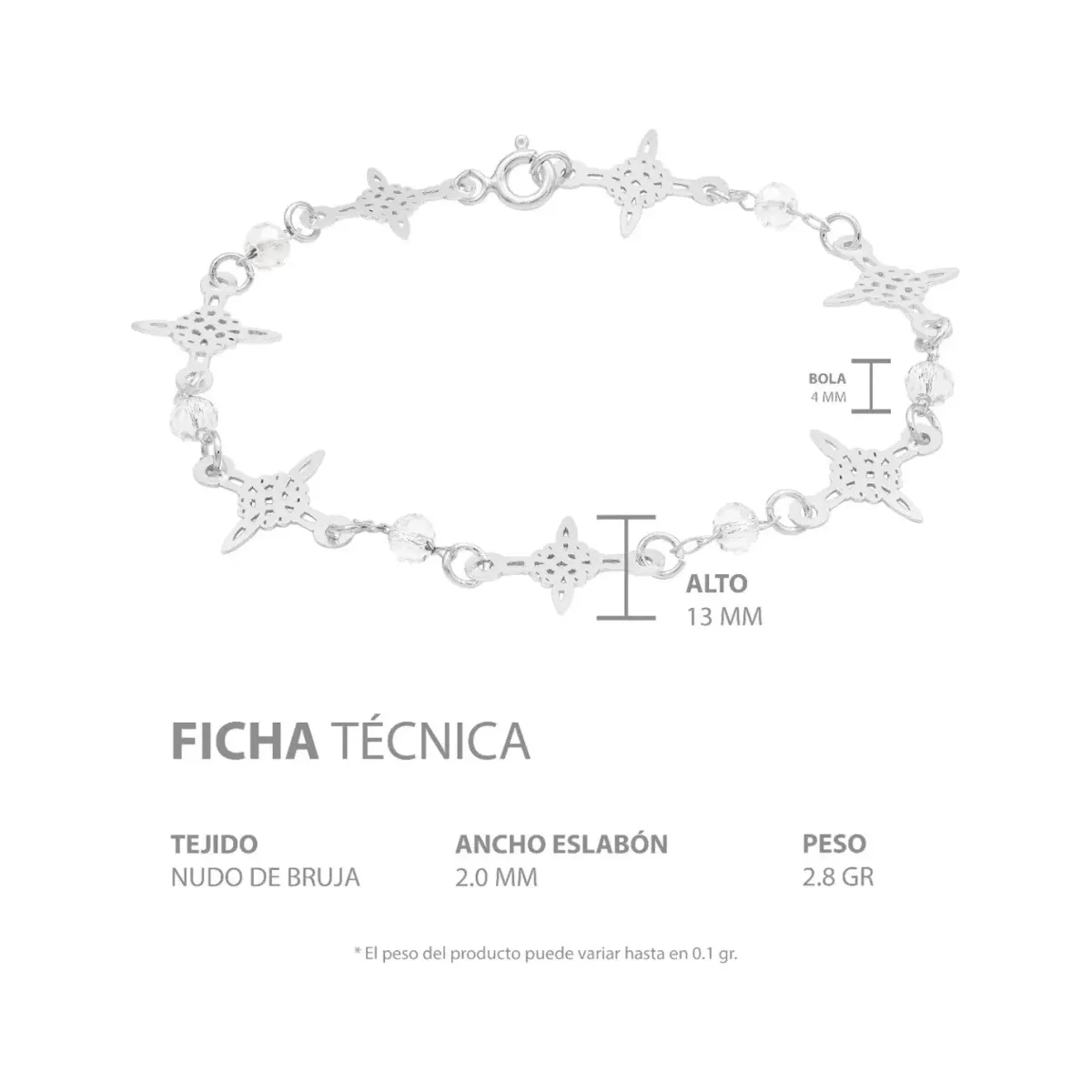 Pulsera de Plata 925 Nudo de Bruja con Cristales 19cm Mujer - Imagen 5