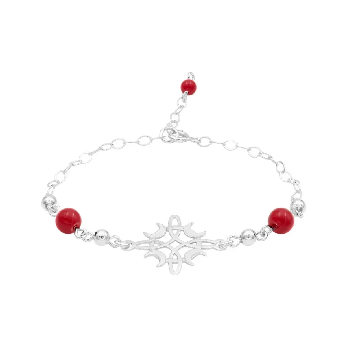 Pulsera Plata .925 Nudo Bruja Fases Luna con hilo rojo ajustable, amuleto de protección espiritual y joyería mística mexicana