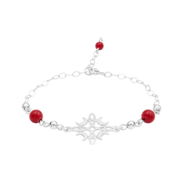 Pulsera Plata 925 Nudo Bruja Fases Luna con Hilo Rojo Ajustable - Imagen 1