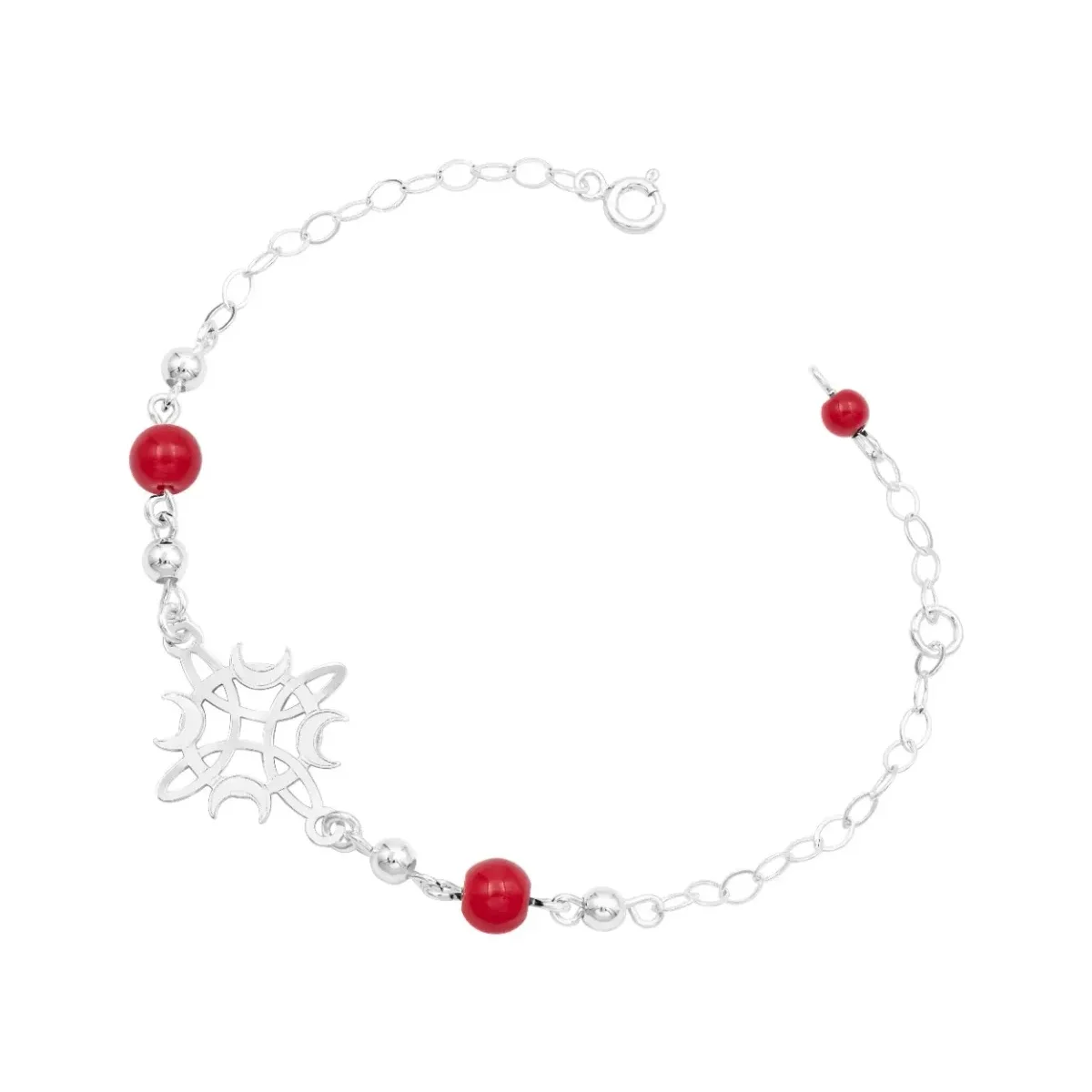 Pulsera Plata 925 Nudo Bruja Fases Luna con Hilo Rojo Ajustable - Imagen 2