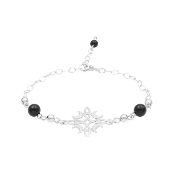 Pulsera Plata 925 Nudo Bruja Fases Lunares Ajustable Cordón Negro - Imagen 1