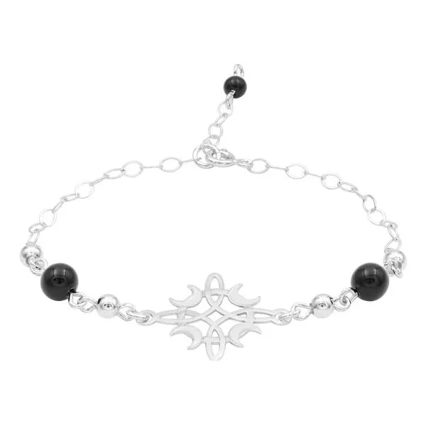 Pulsera Plata 925 Nudo Bruja Fases Lunares Ajustable Cordón Negro - Imagen 1