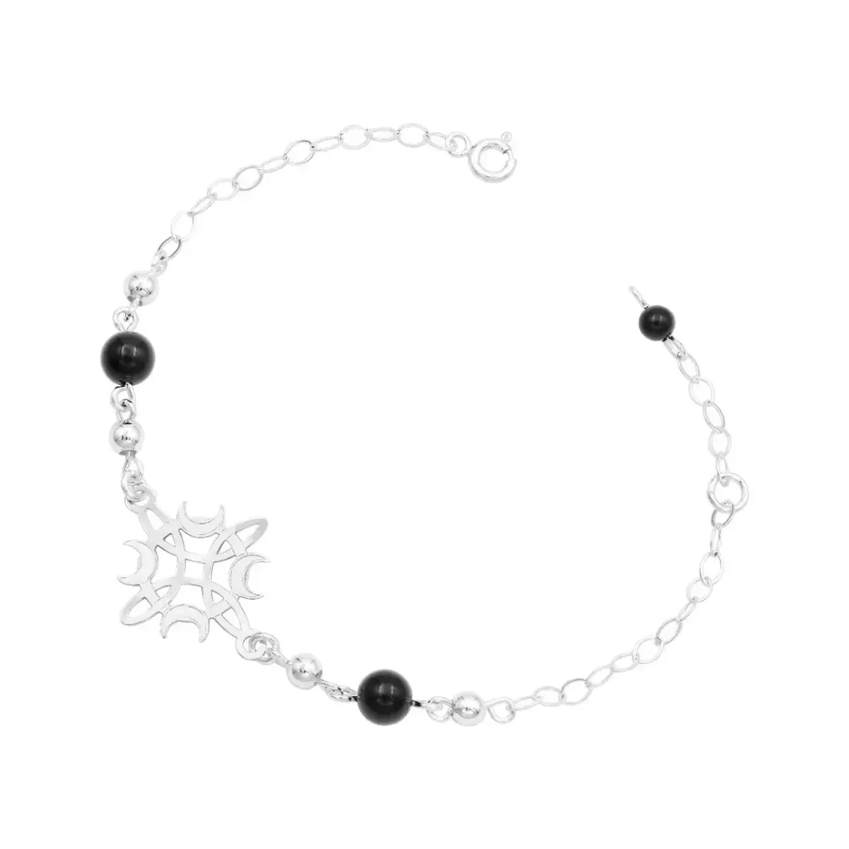 Pulsera Plata 925 Nudo Bruja Fases Lunares Ajustable Cordón Negro - Imagen 2