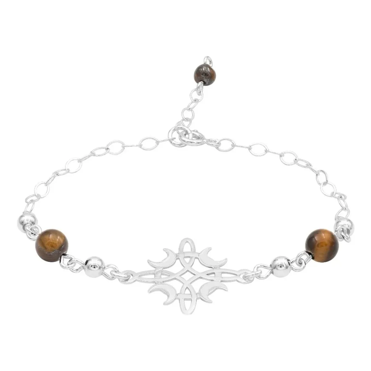 Pulsera ajustable Plata .925 Nudo Bruja Fases Lunares, joyería artesanal mexicana de plata para mujer, amuleto místico de pro