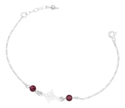 Pulsera Plata 925 Nudo Bruja Cadena Figaro Bolas Vino Ajustable - Imagen 1