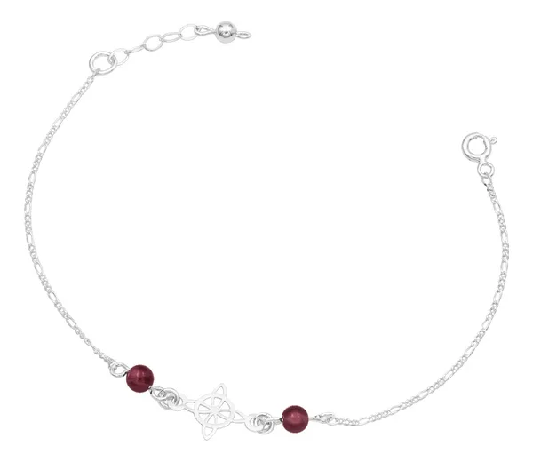 Pulsera Plata 925 Nudo Bruja Cadena Figaro Bolas Vino Ajustable - Imagen 1
