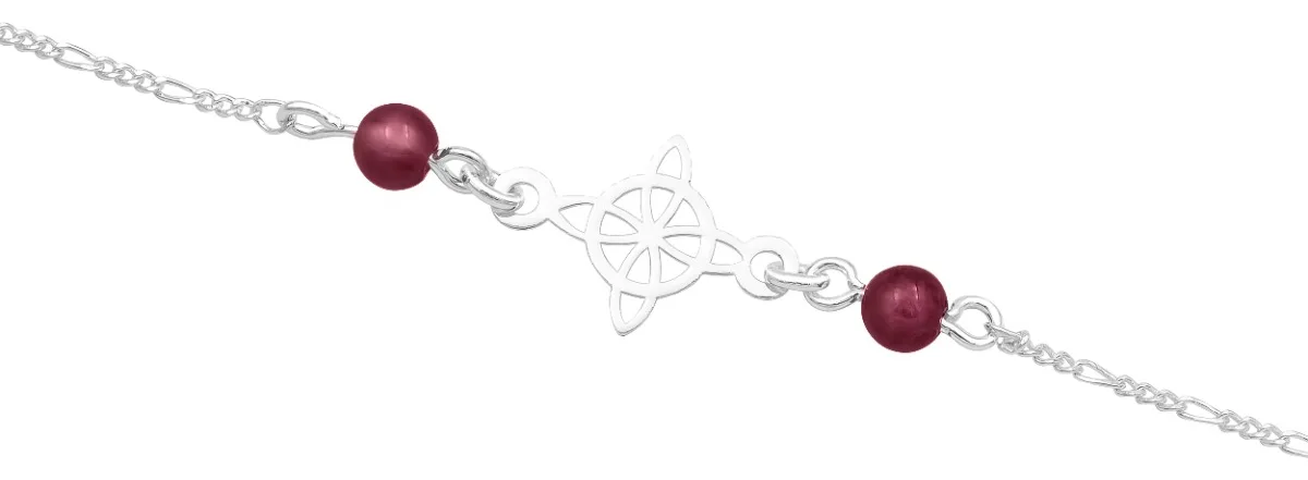 Pulsera Plata 925 Nudo Bruja Cadena Figaro Bolas Vino Ajustable - Imagen 1