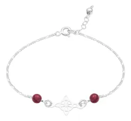 Pulsera Plata 925 Nudo Bruja Cadena Figaro Bolas Vino Ajustable - Imagen 3