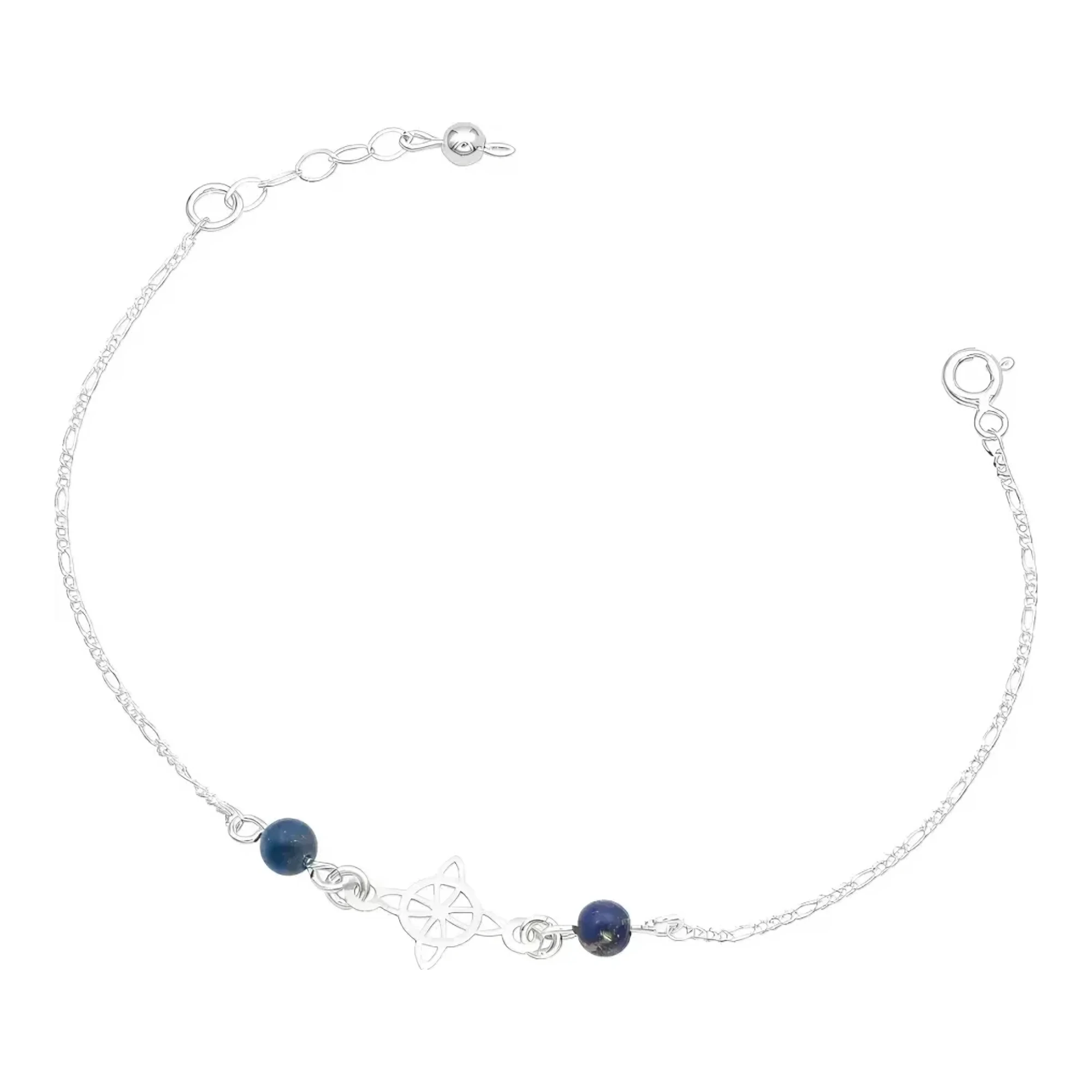Pulsera nudo de bruja plata 925 mujer con cadena fígaro brillante, dije amuleto contra envidias y broche reasa de 18 cm